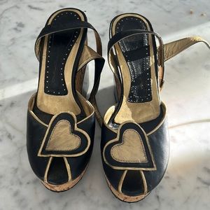 Fornarina Black and Gold heart wedge platforms